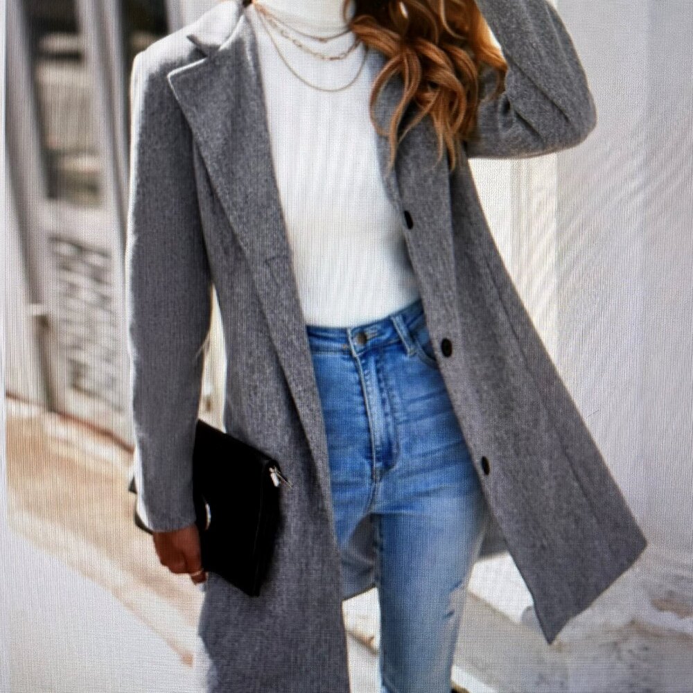 SHEIN LUNE Single Breasted Lapel Neck Overcoat - Size XL - Grey